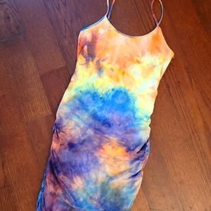 Tie Dye Bodycon Festival Boho Dress Medium Ruched